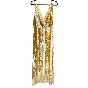 Blue island mustard yellow tie dye empire waist wrap style maxi dress